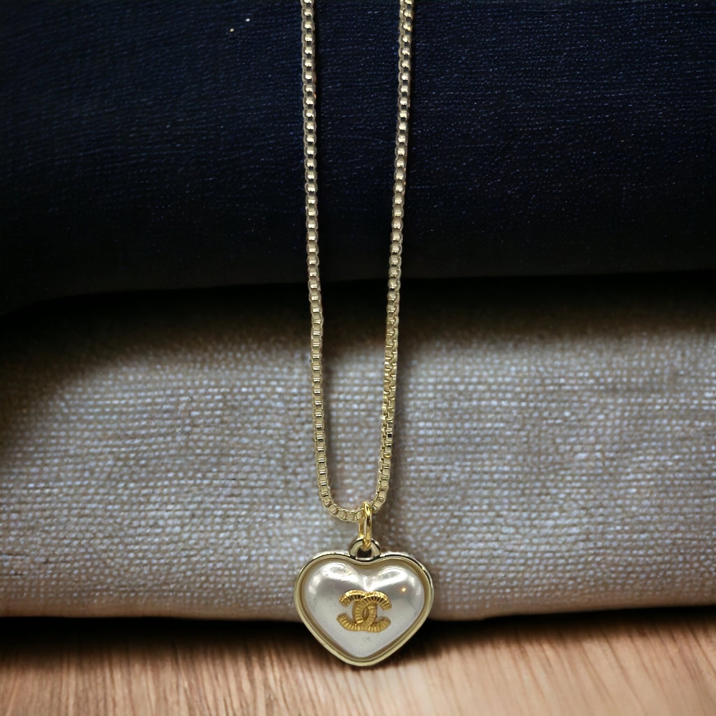 CC Heart Faux Pearl Repurposed Necklace